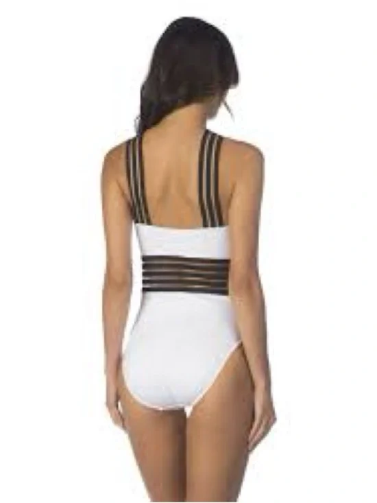 Kenneth Cole New York White and Black Striped One-Piece Swimsuit 🤍size Small - Picture 6 of 11